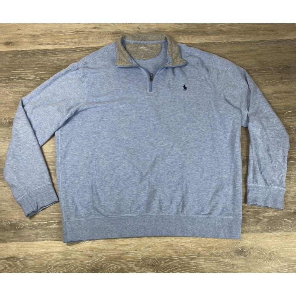 Polo Ralph Lauren Performance Sweatshirt Men XL Blue 1/4‎ Zip Mock Nylon Blend